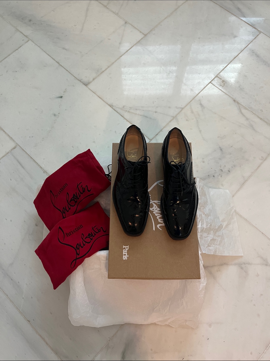 Christian Louboutin Black Patent Leather Lace-Up Derbys